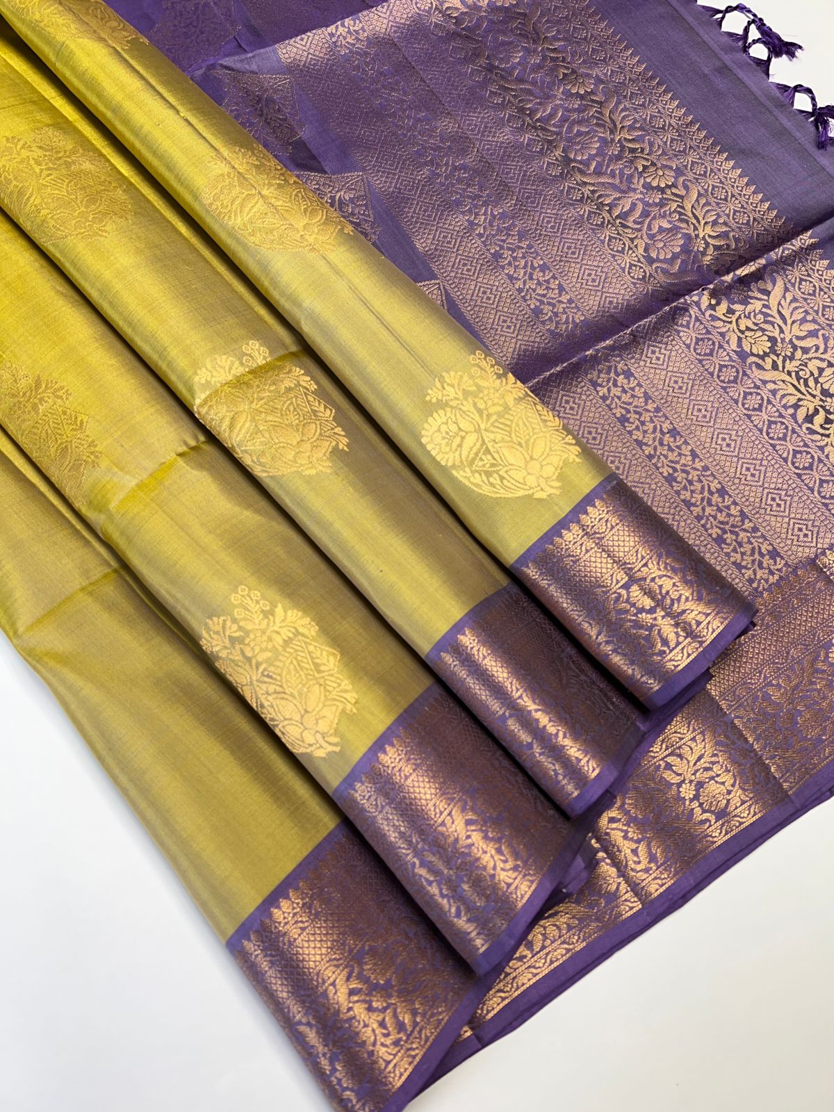 Yellow Chartreuse & Lilac - Soft Silk Saree