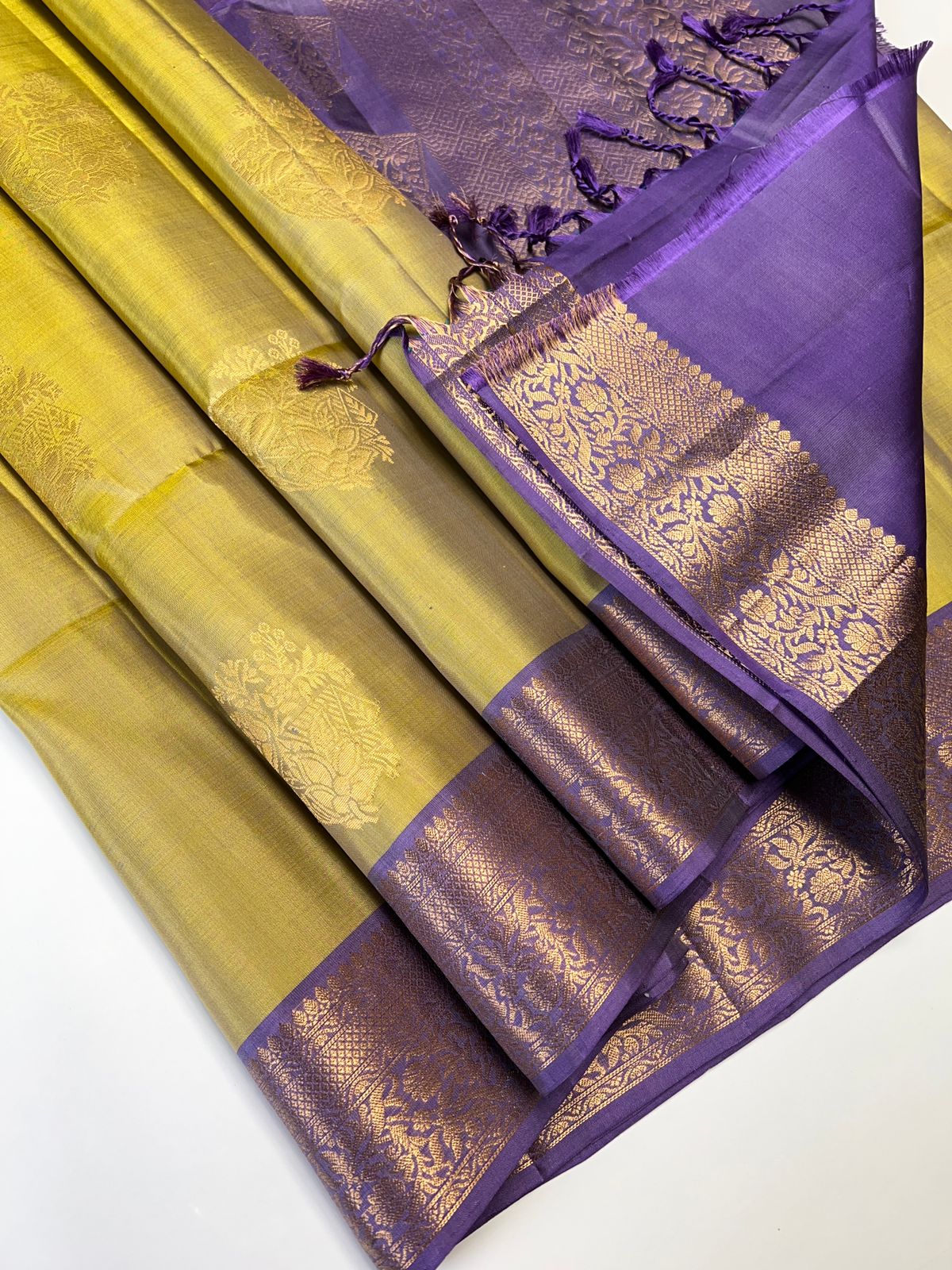 Yellow Chartreuse & Lilac - Soft Silk Saree