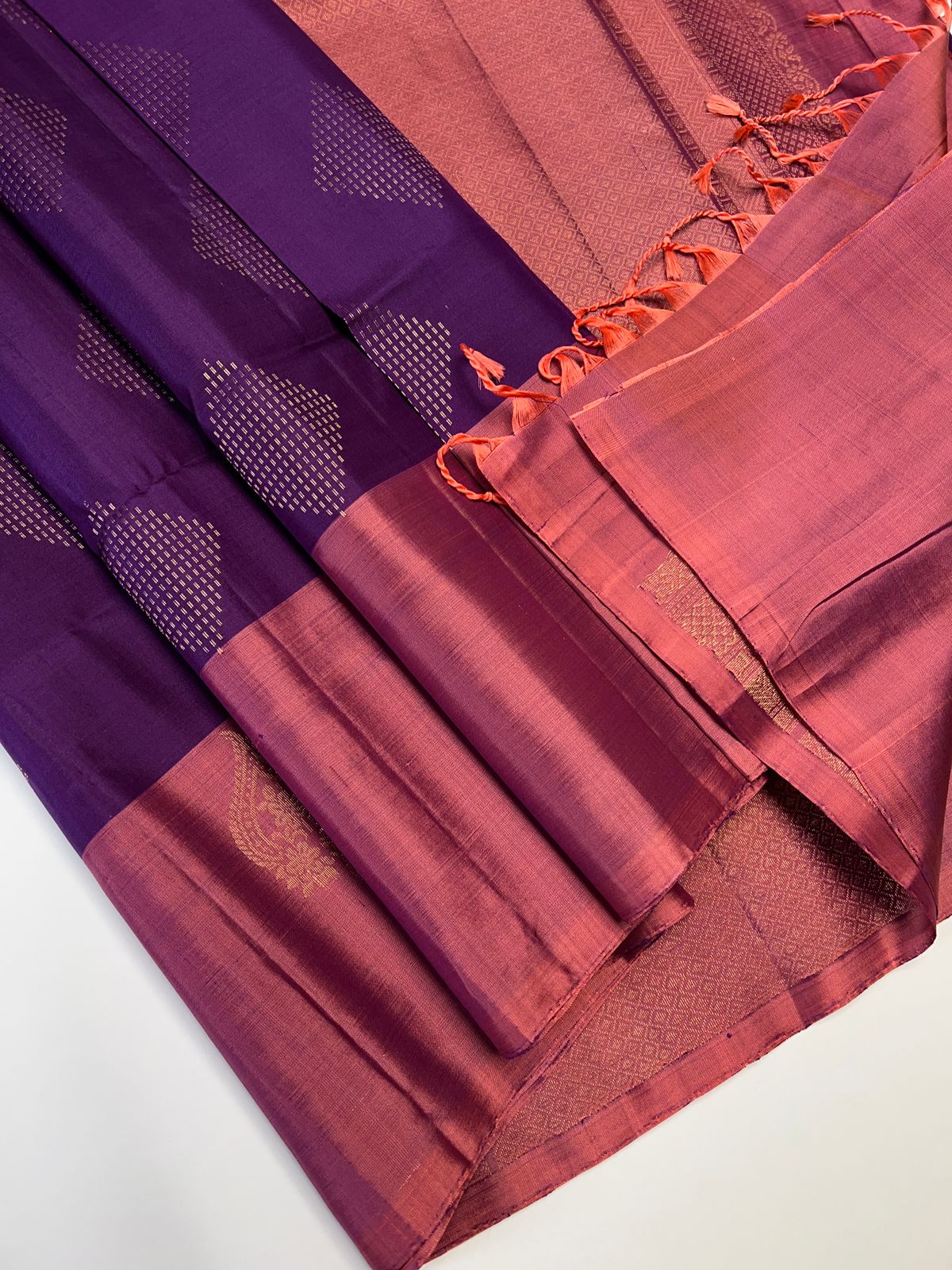 Purple & Peach - Soft Silk Saree
