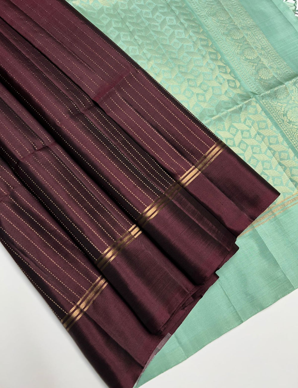 Coffee Brown & Mint Green - Soft Silk Saree
