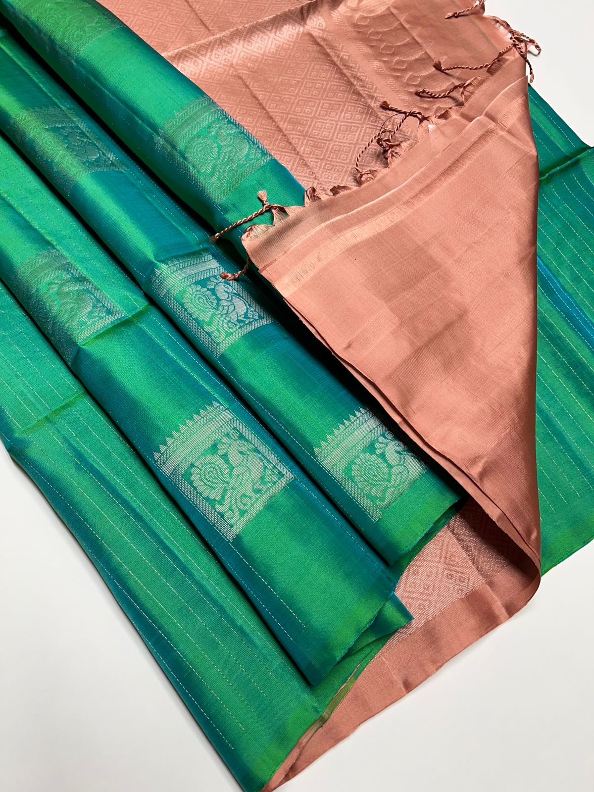 Green & Dusty Peach - Soft Silk Saree