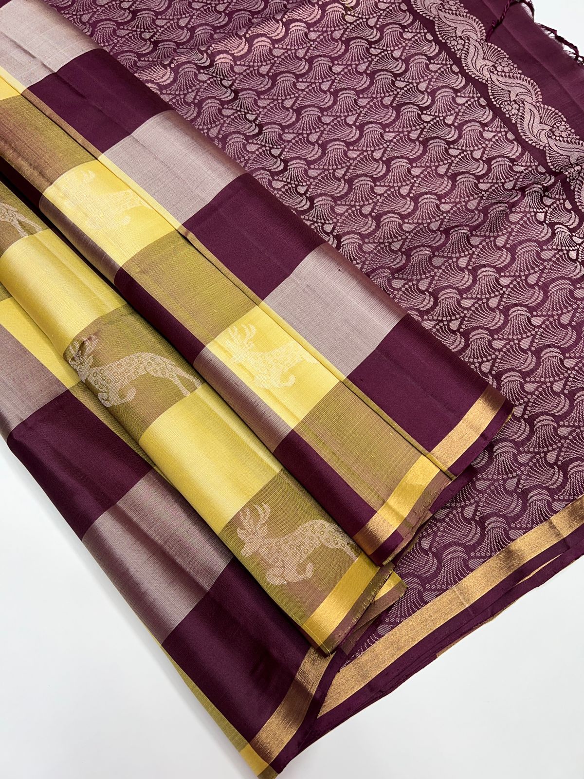 Cream & Wine - Soft Silk Saree