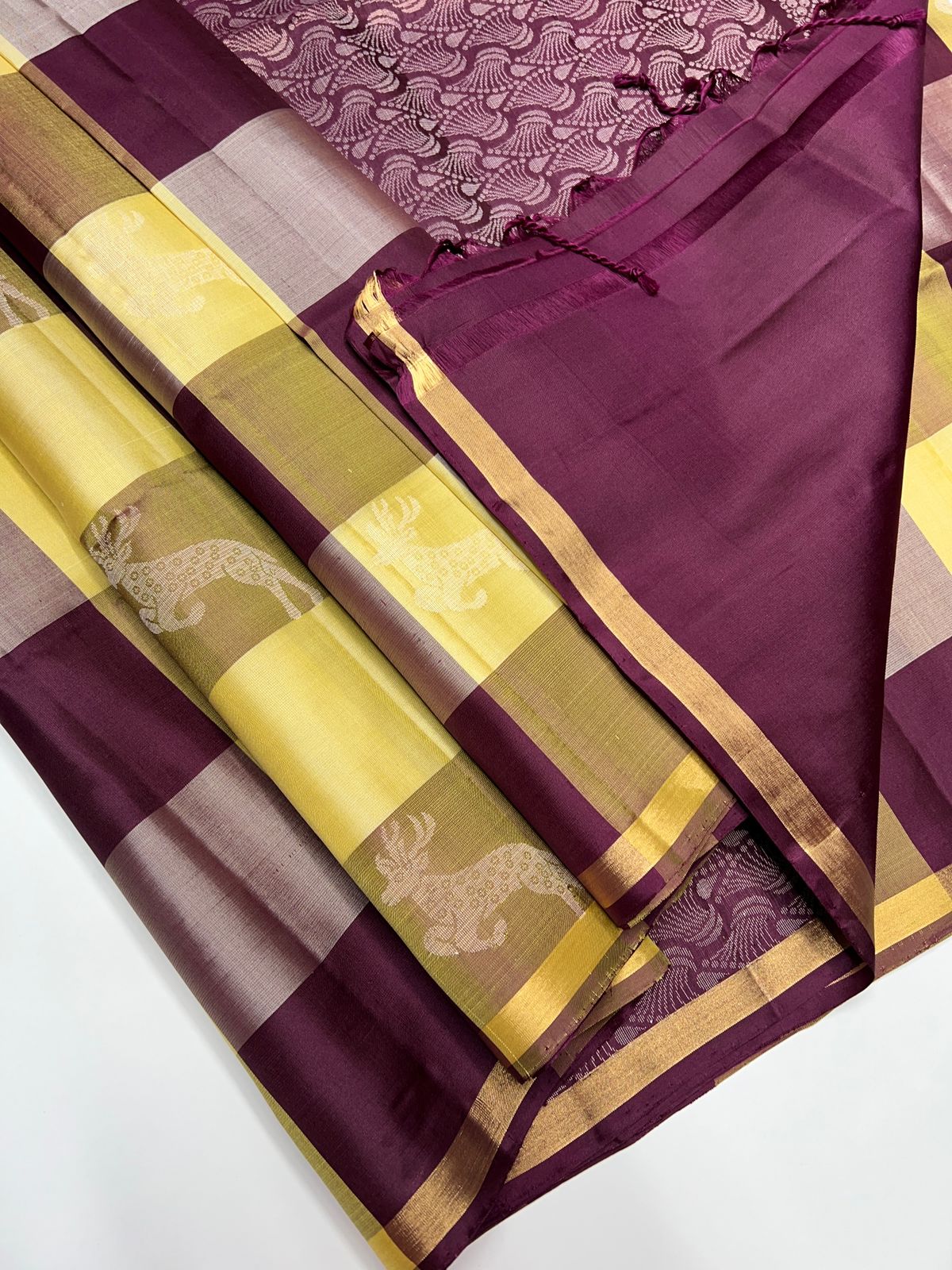 Cream & Wine - Soft Silk Saree