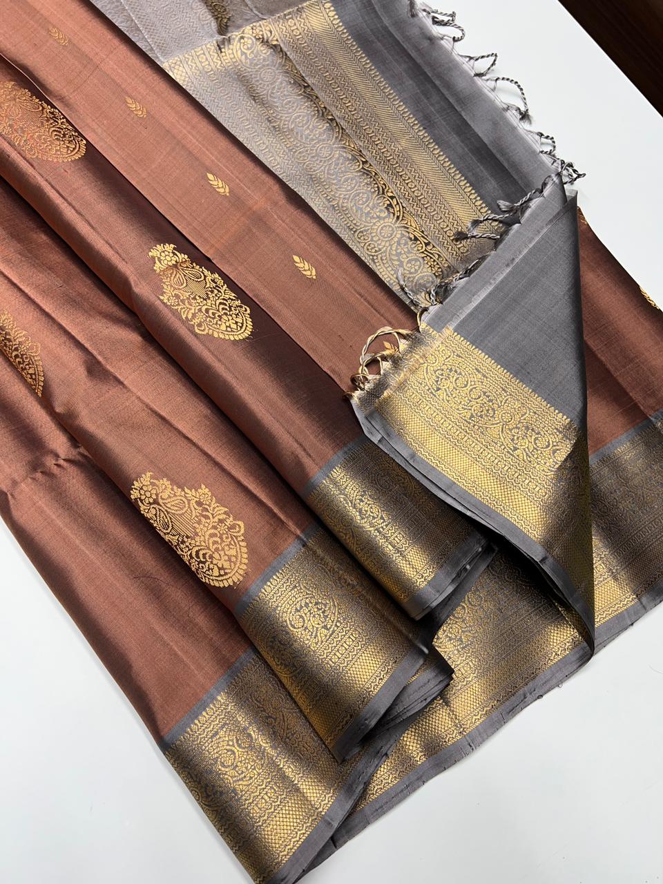 Coco Brown & Silver -  Soft Silk Saree