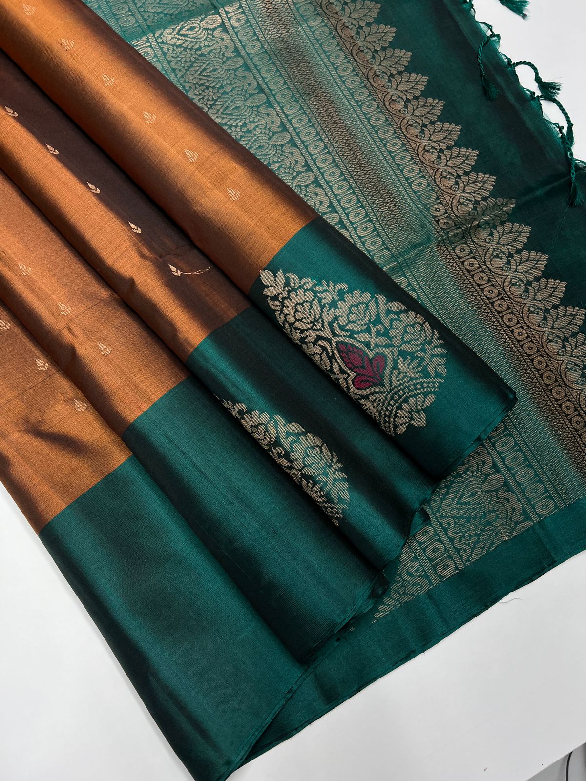 Brown & Green -  Soft Silk Saree