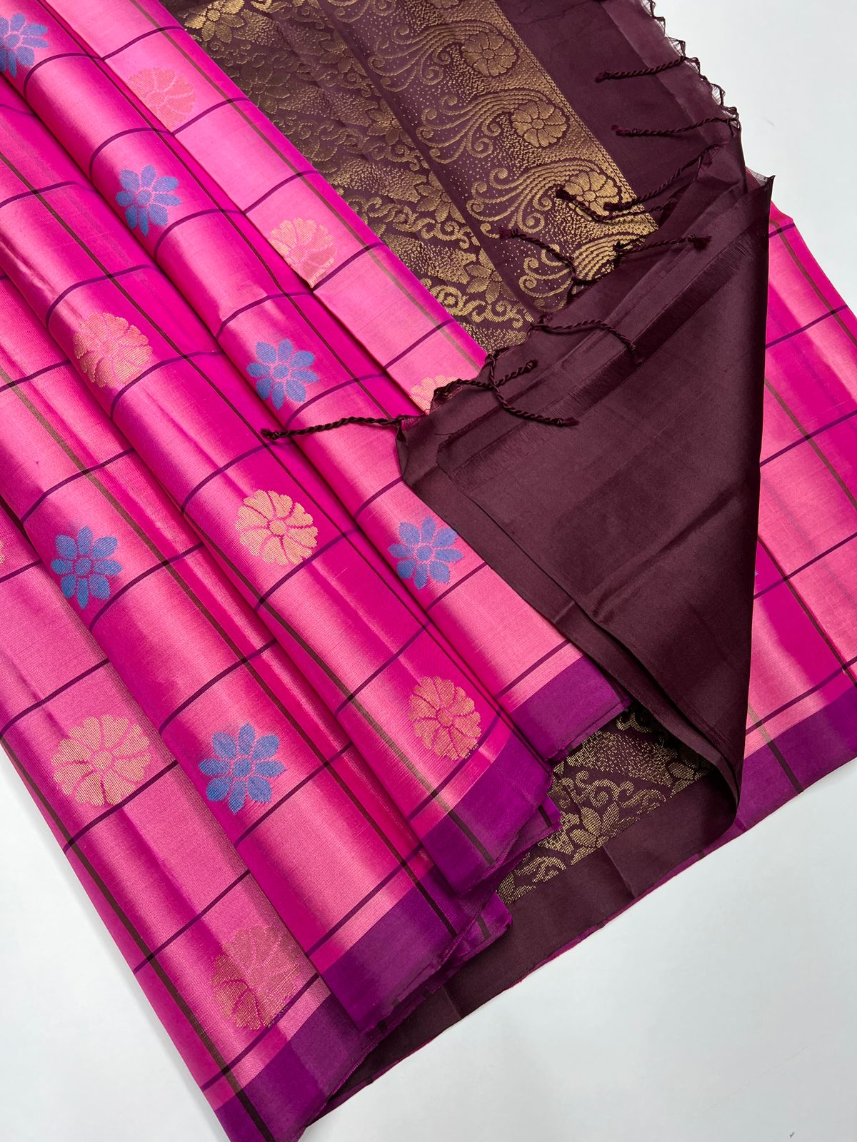 Lotus Pink & Coffee Brown -  Soft Silk Saree