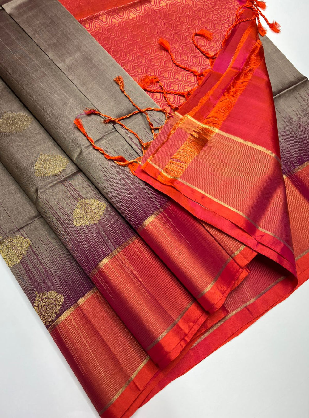 Taupe & Orangish Pink -  Soft Silk Saree