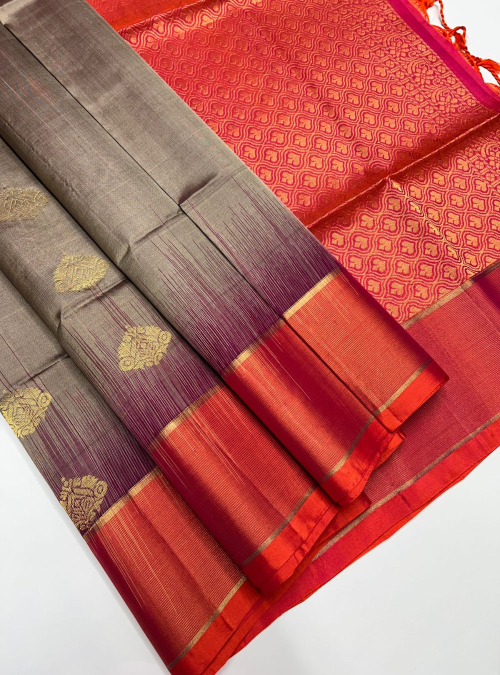Taupe & Orangish Pink -  Soft Silk Saree