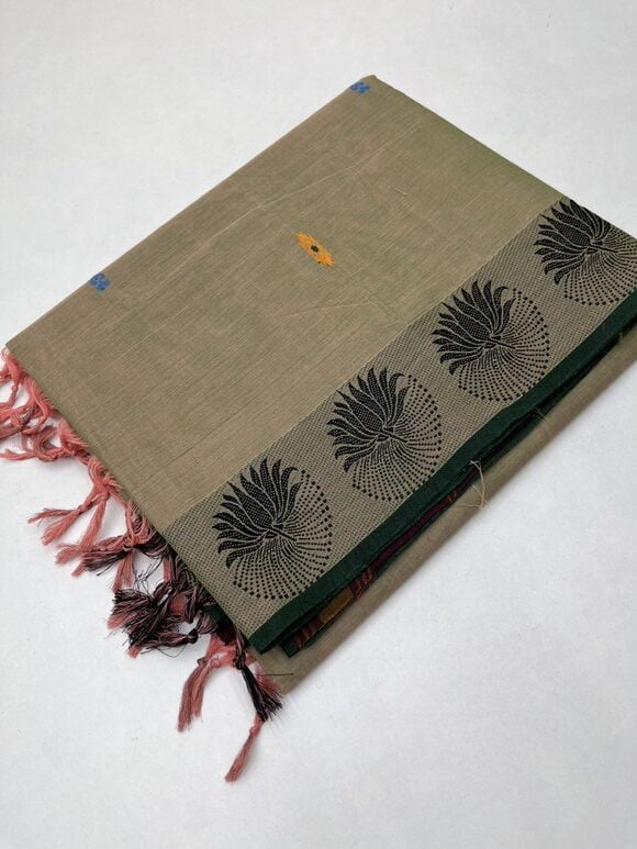 GREEN & PEACH - PURE COTTON SAREE