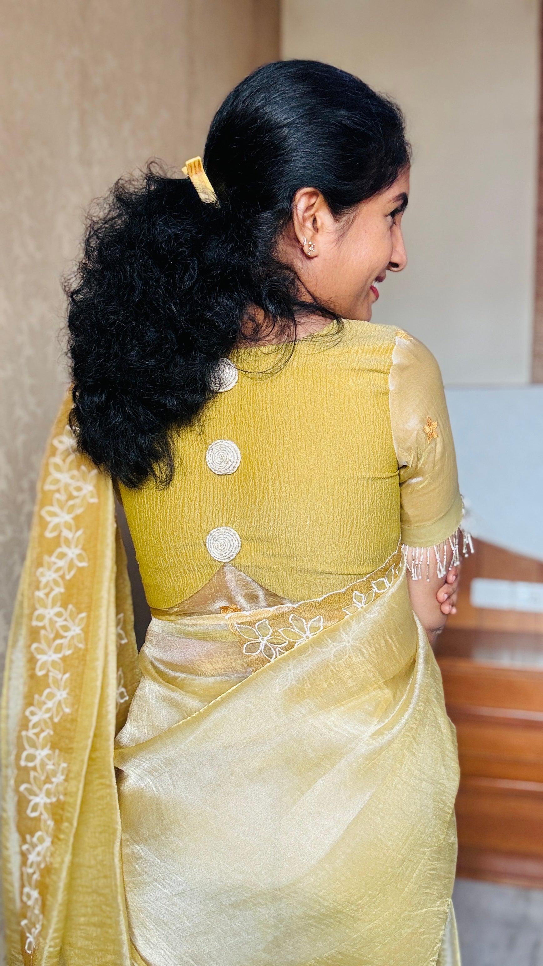 Golden Yellow - Organza Embroided Saree