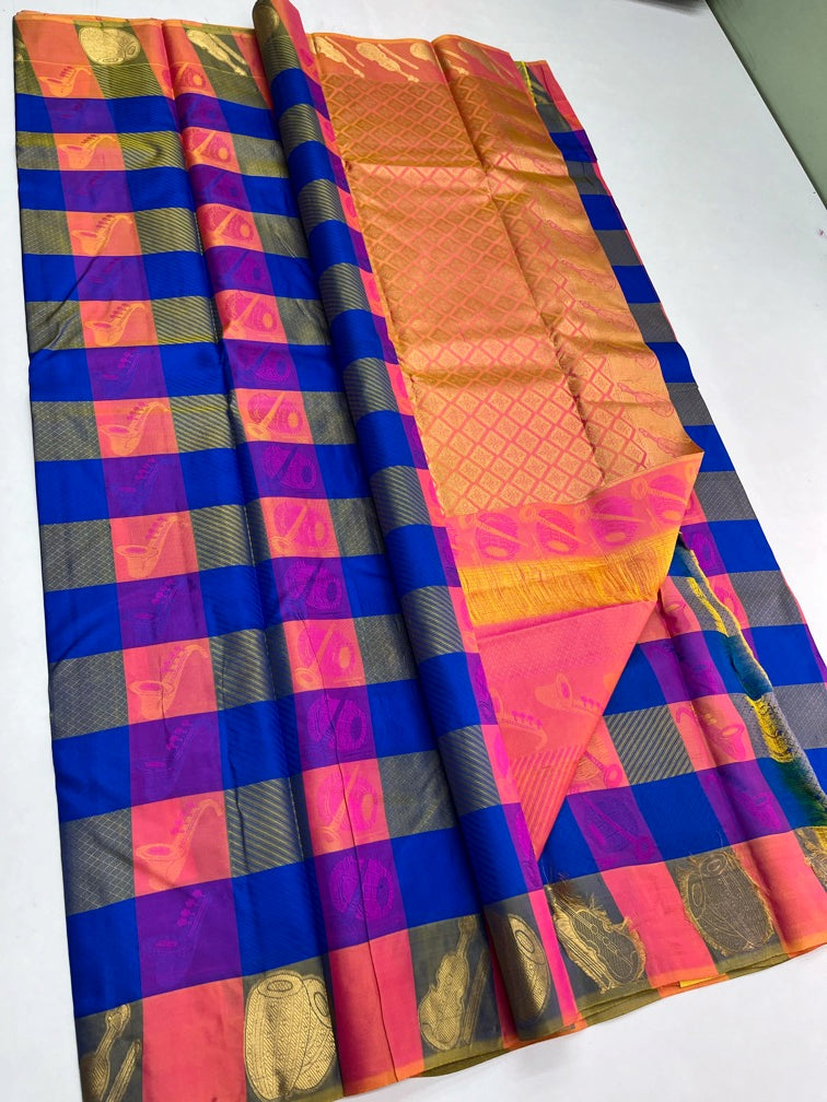 Multicolor Checks - Soft Silk Saree