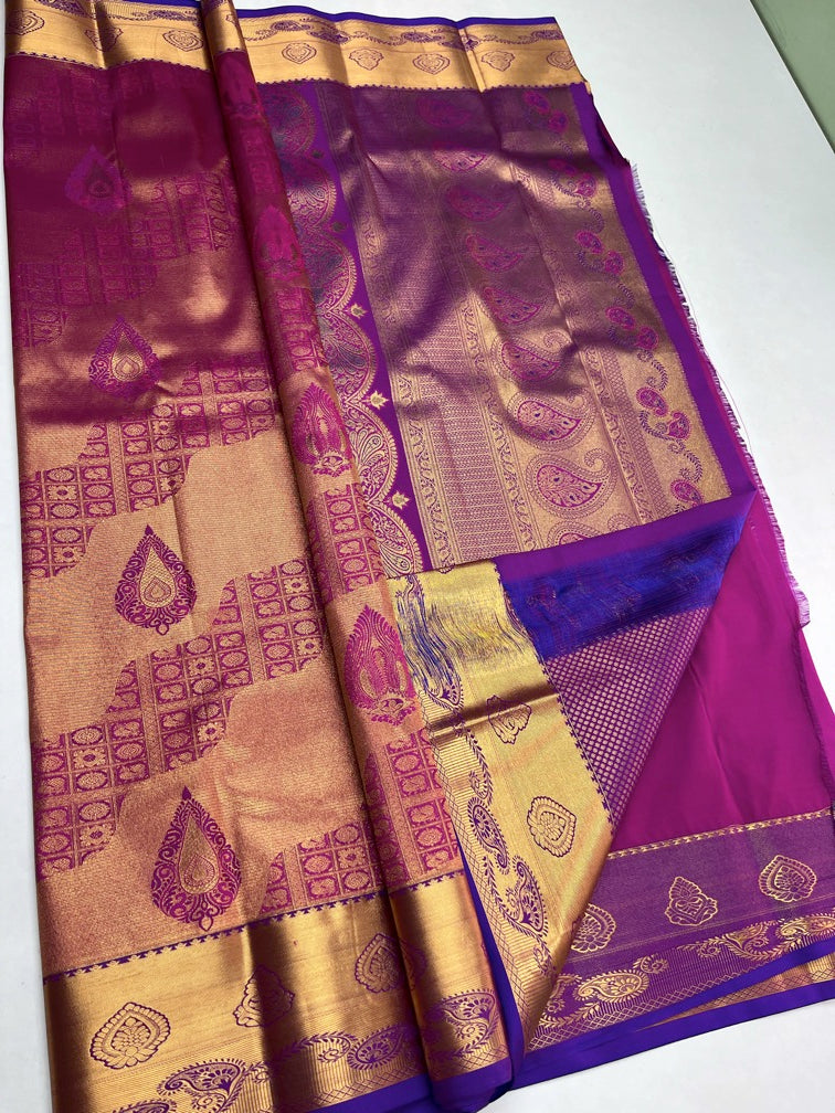 Magenta Pink & Purple - Kanjeevaram Silk Saree