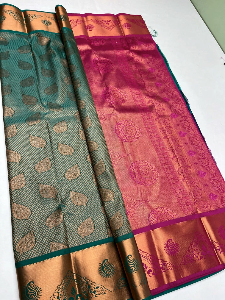 Green & Pink - Soft Silk Saree