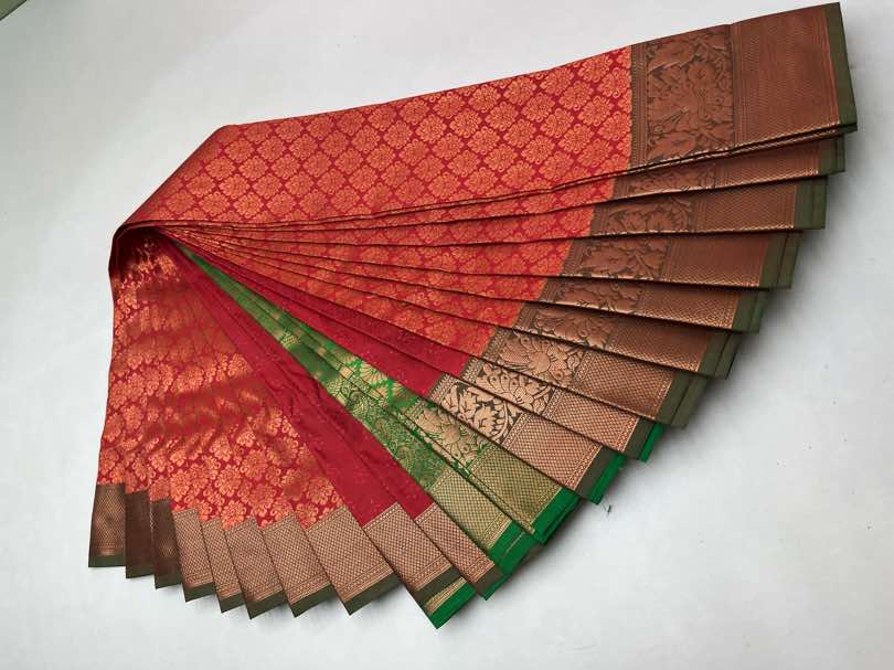 PEACH &  GREEN - KANJEEVARAM SILK SAREE