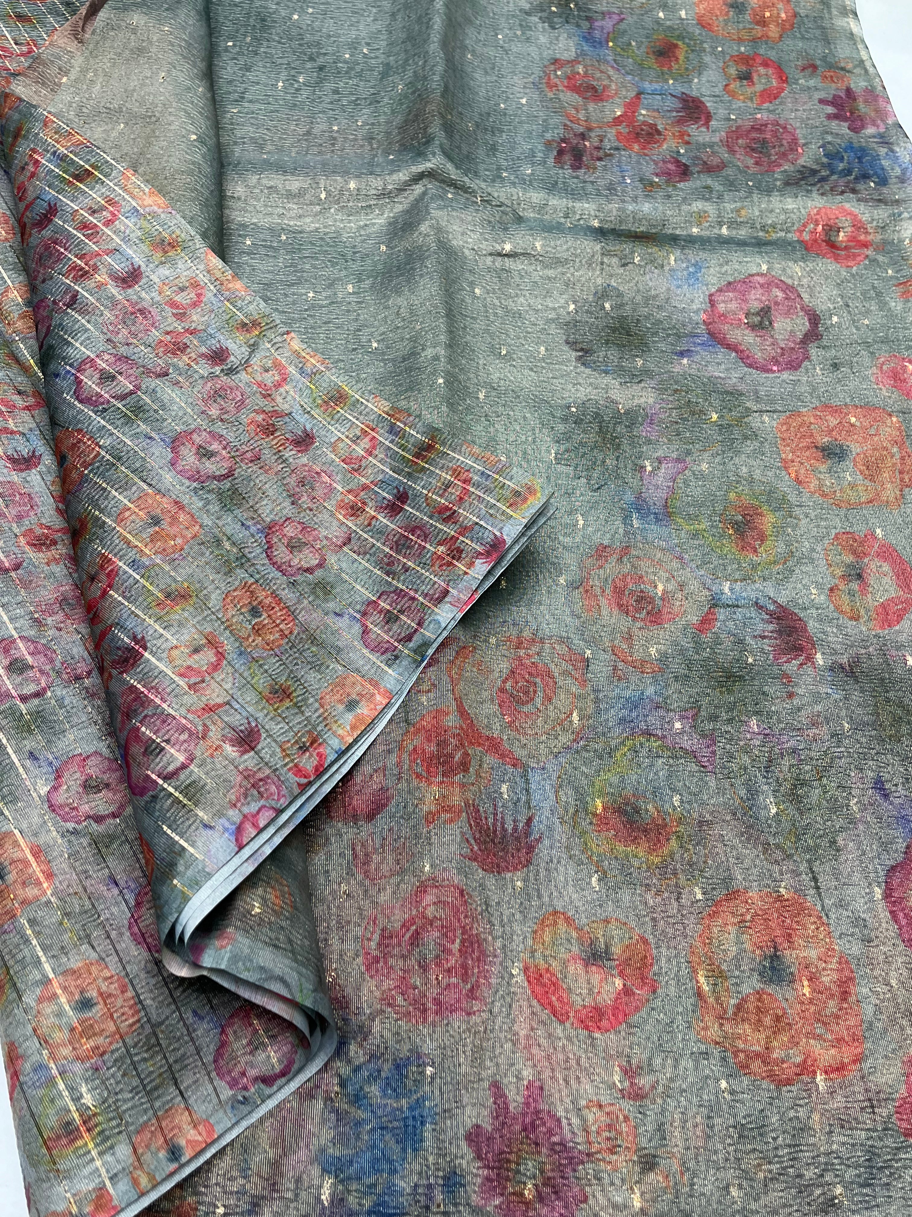 Grey - Organza saree