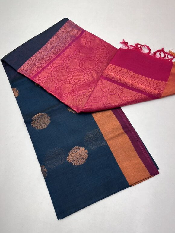 Peacock Blue & Rani Pink - Silk Cotton