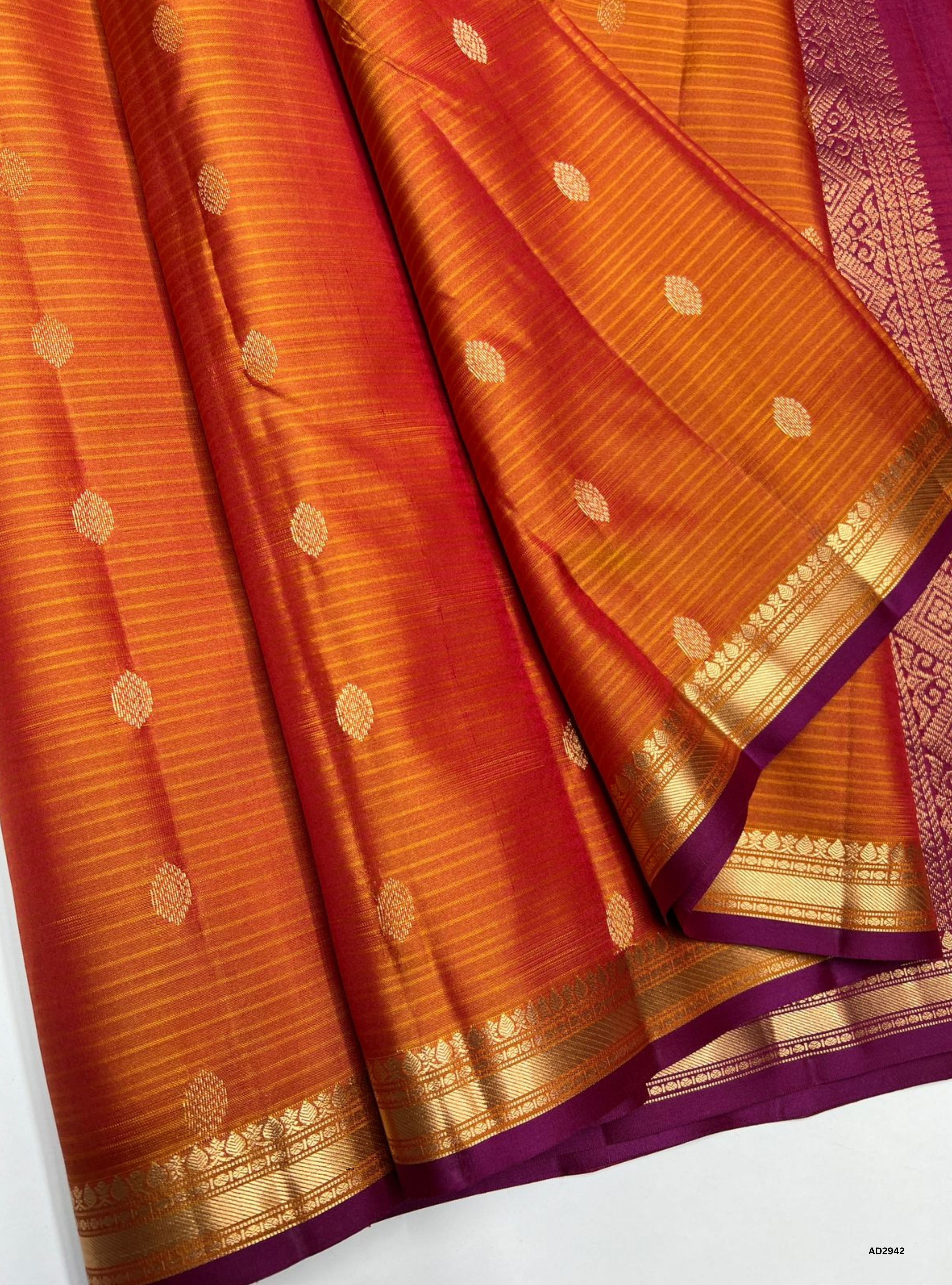 "Handwoven Mango Yellow & Magenta Small Jacquard Border Soft Silk Saree with gold zari motifs