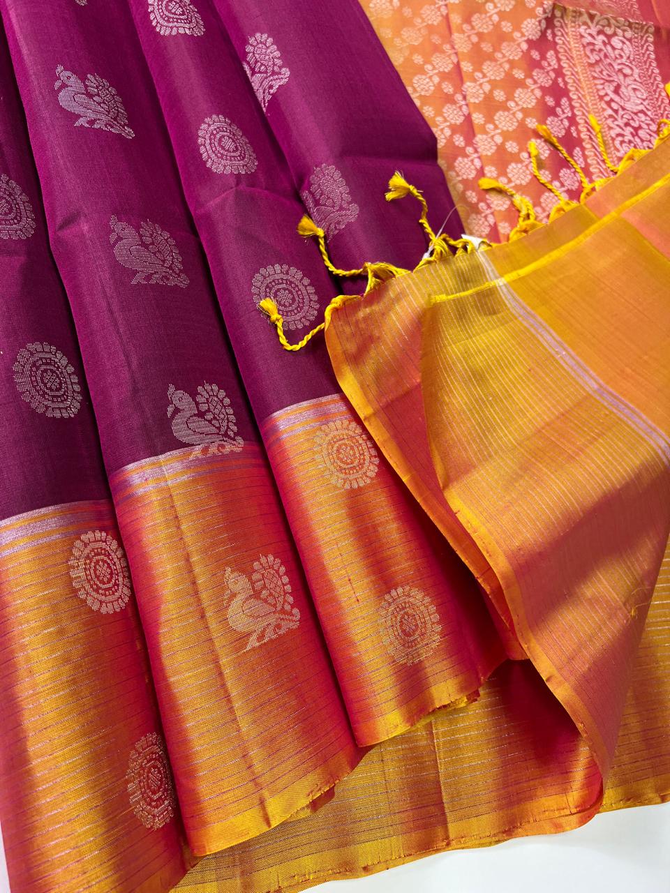 Magenta & Golden Yellow- Soft Silk Saree