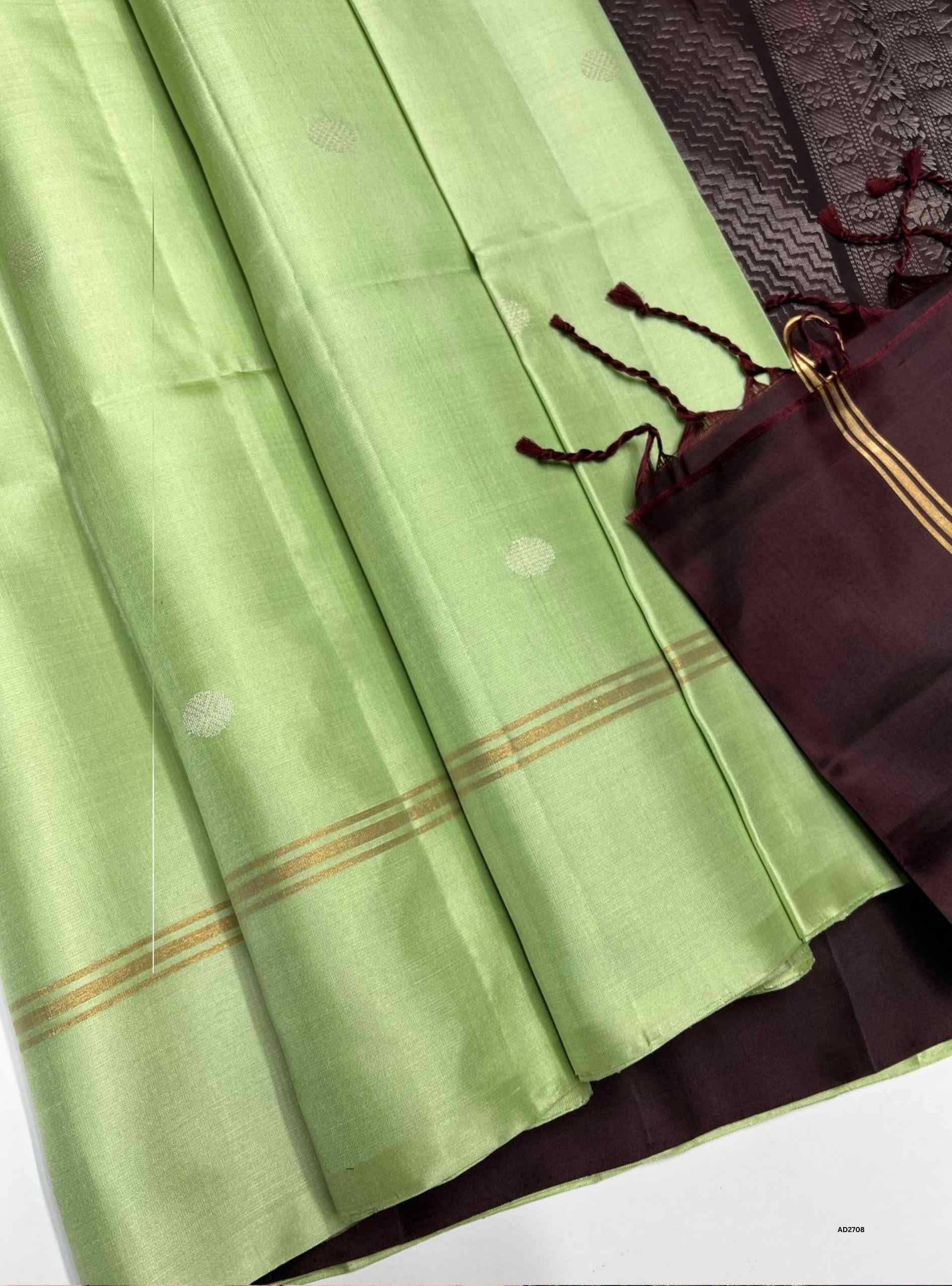 Pista Green & Coffee Brown soft silk saree