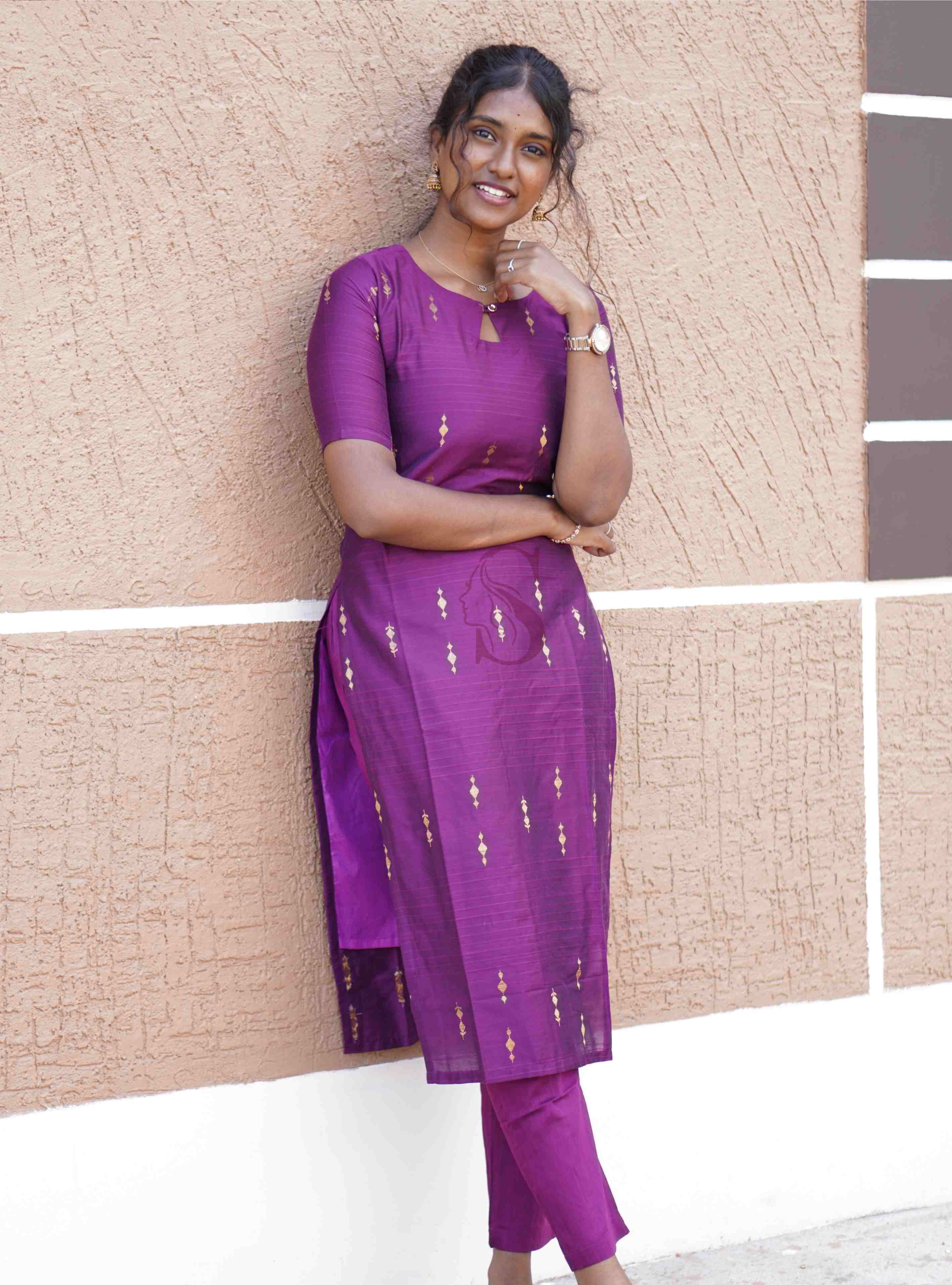 Purple & Gold Kurti Set (Without Dupatta)