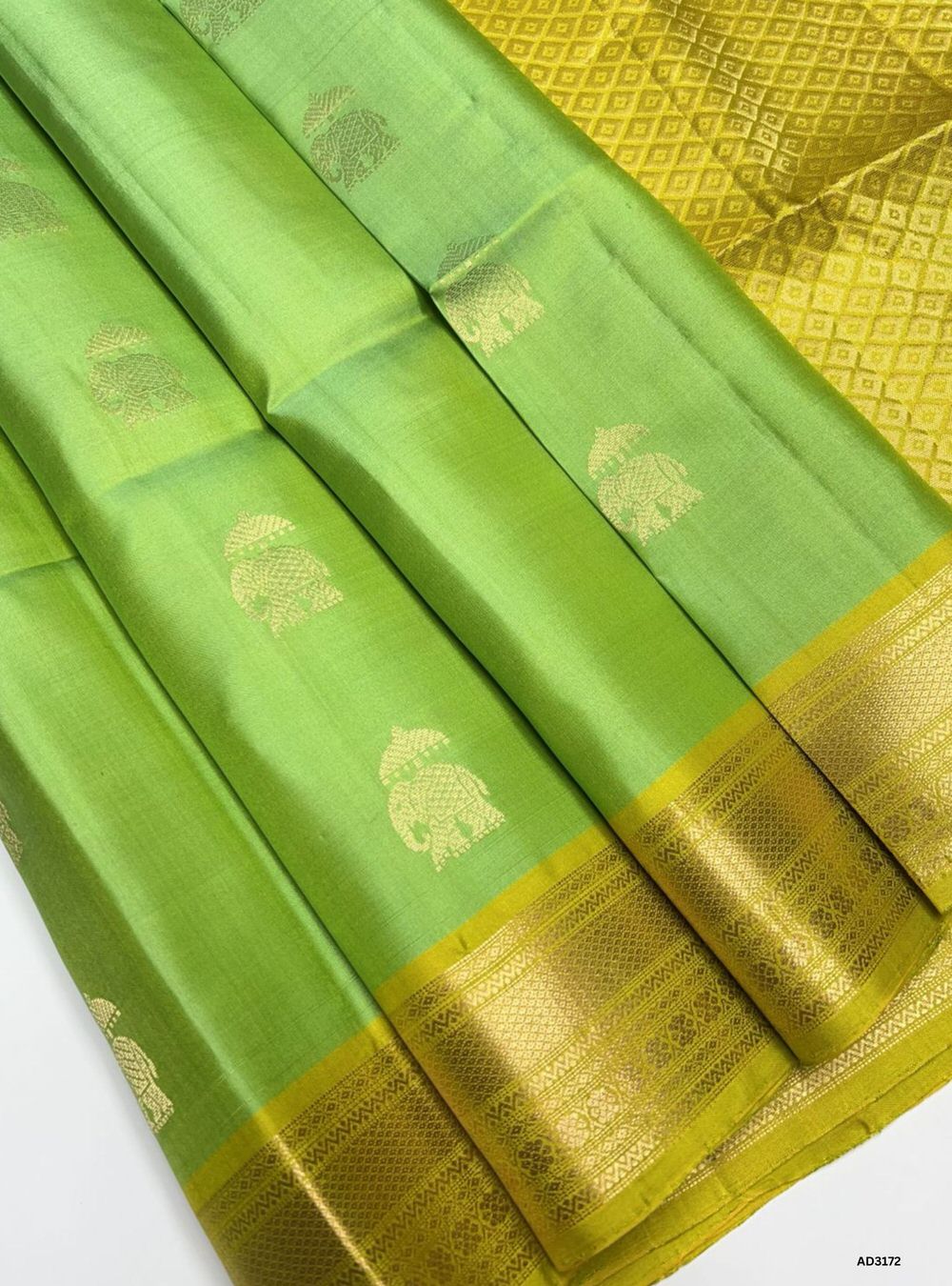 Green Soft Silk Saree with Lime Green Pallu and Bhutta Jacquard Border