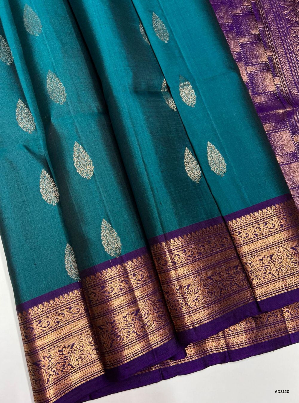 Rama Green Soft Silk Saree with Violet Pallu and Bhutta Jacquard Border