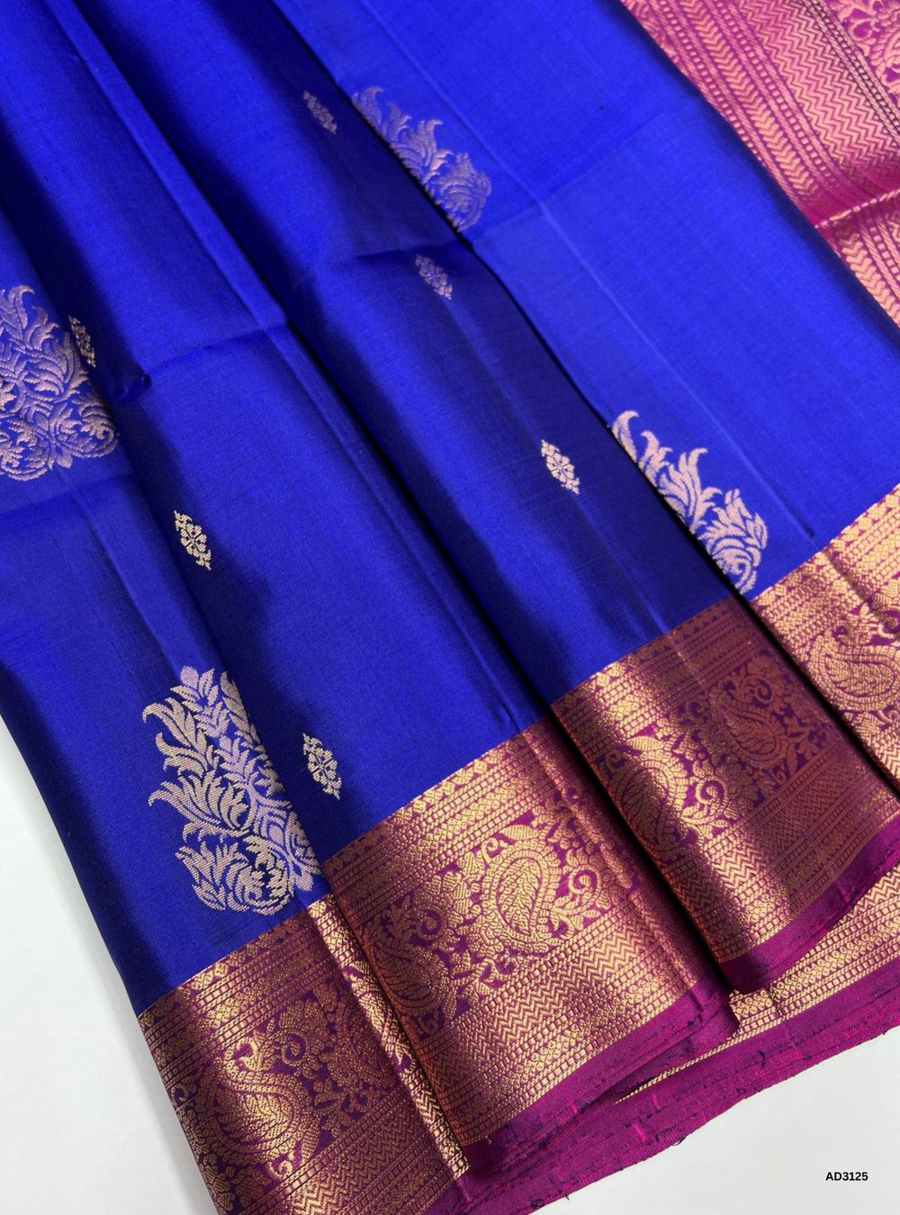 Royal Blue Soft Silk Saree with Dark Raspberry Pallu and Bhutta Jacquard Border