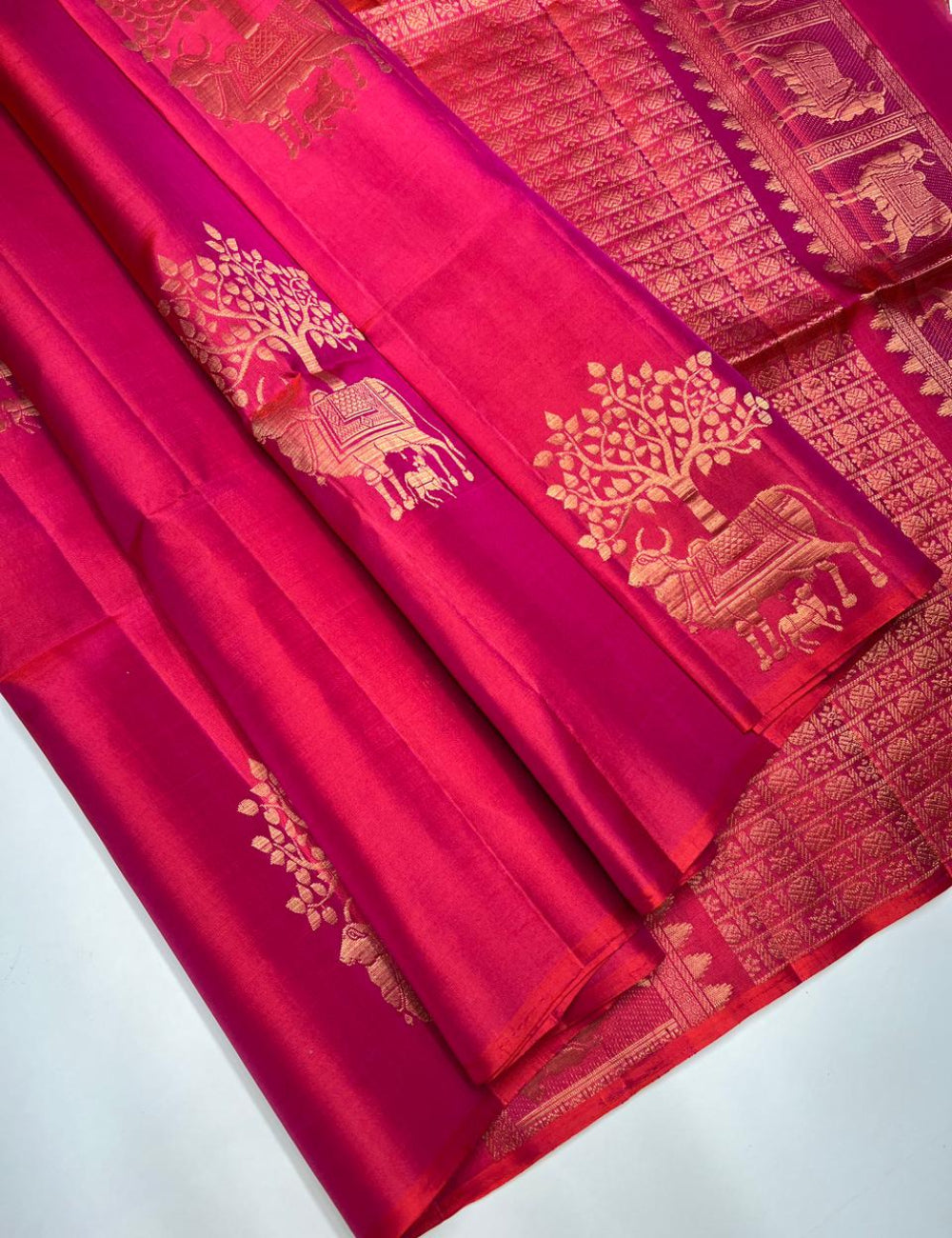 Orangish Pink -  Soft Silk Saree