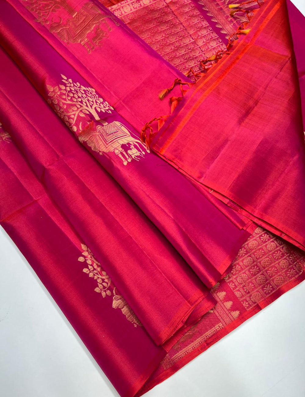 Orangish Pink -  Soft Silk Saree
