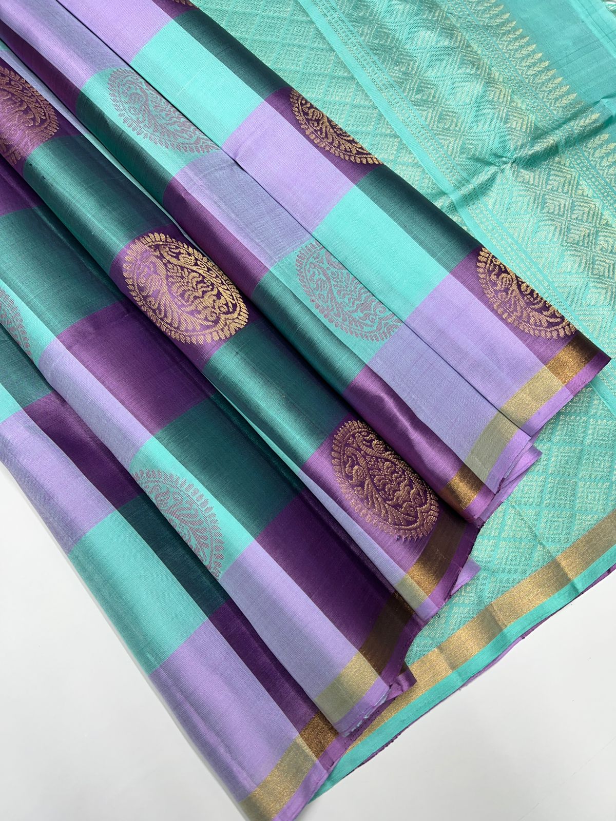 Turquoise & Lavender - Soft Silk Saree