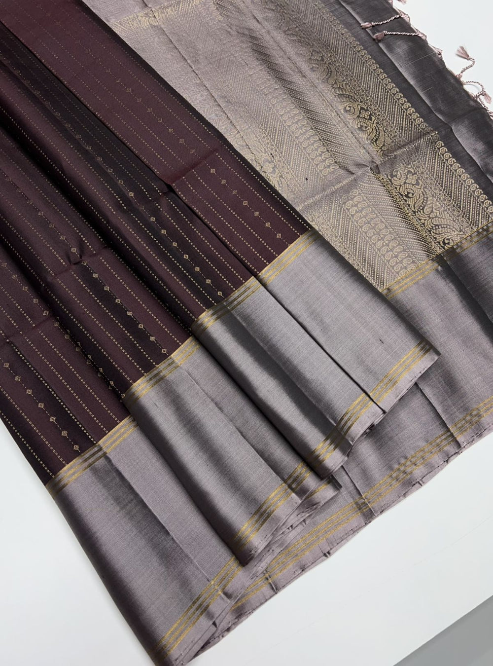 Vaira Oosi - Chocolate Brown & Coco Brown Soft Silk Saree