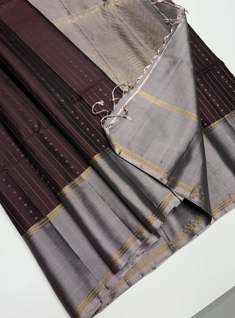 Vaira Oosi - Chocolate Brown & Coco Brown Soft Silk Saree
