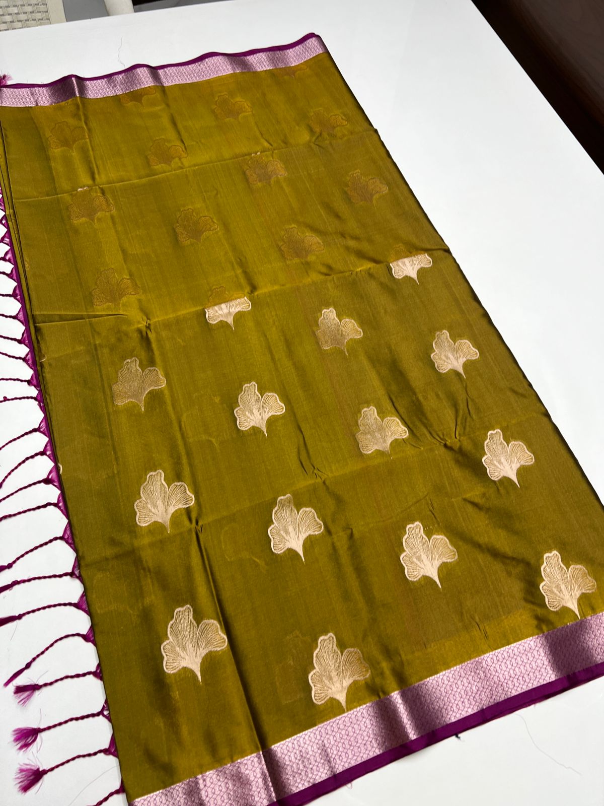 Mehandi Green & Magenta - Semi Silk Saree