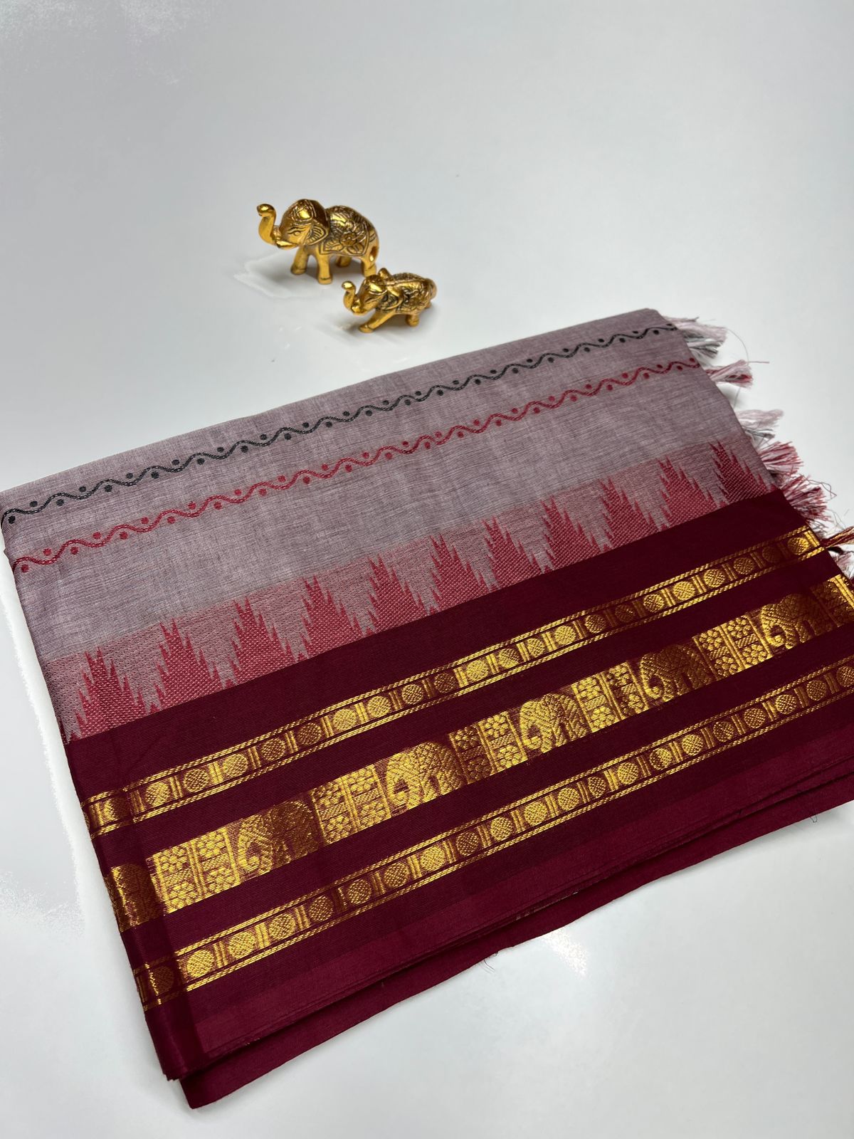 Onion Pink & Maroon - Kanchi Cotton Saree