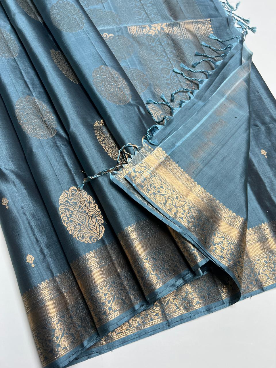 Slate Grey - Kanchi Border Soft Silk Saree