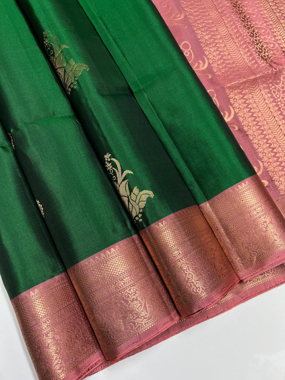Green & Peach - Kanchi Border Soft Silk Saree