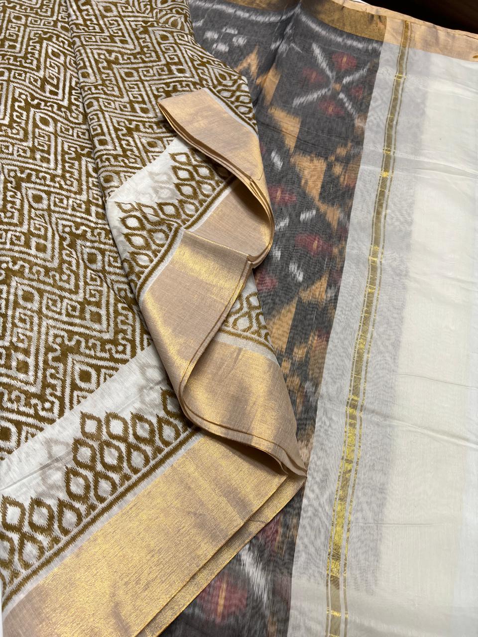 Half White & Black - Ikkat Kotta Cotton Saree