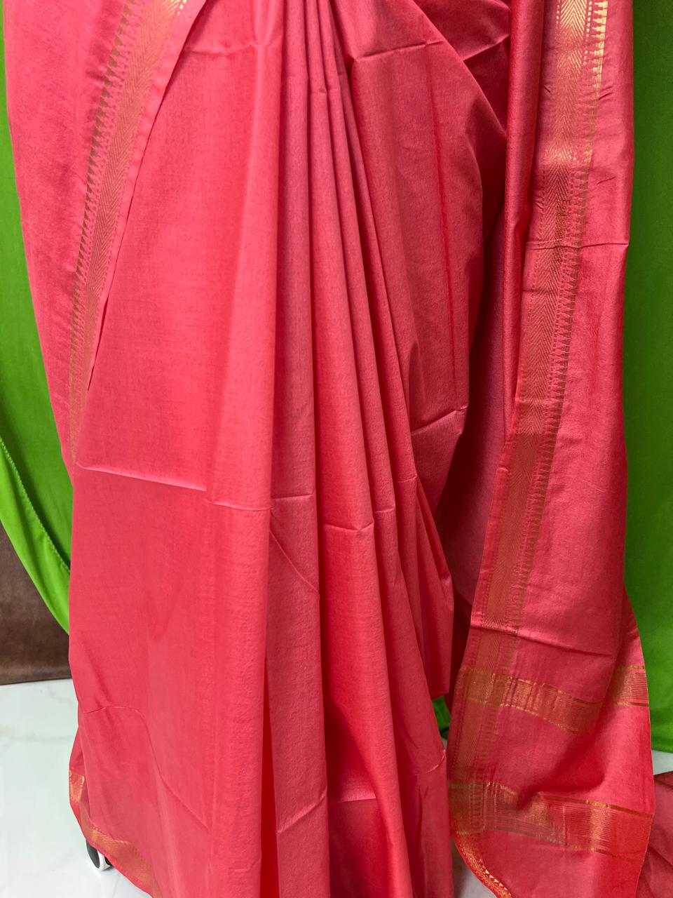 Pink - Moonga Silk Saree