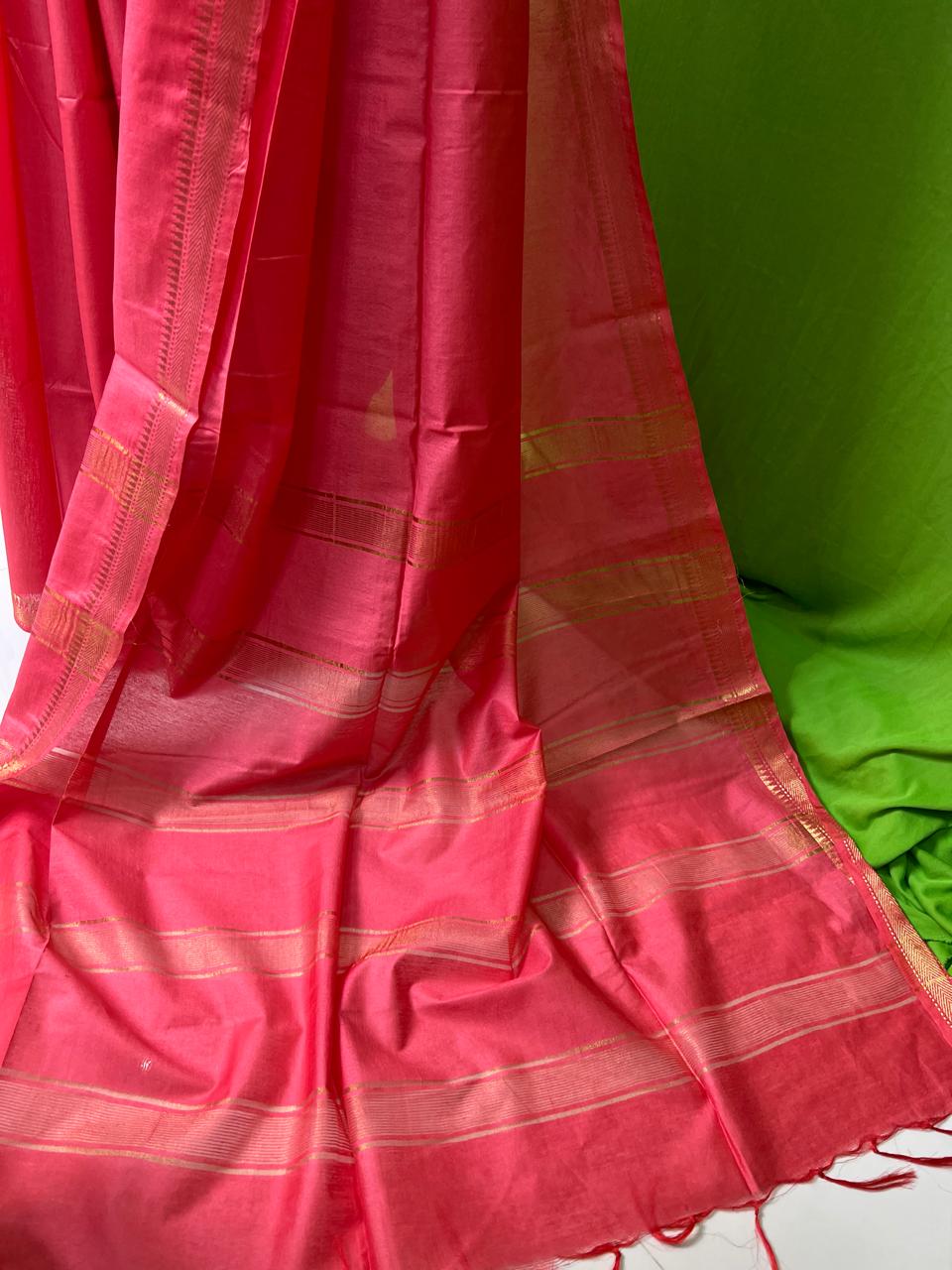 Pink - Moonga Silk Saree