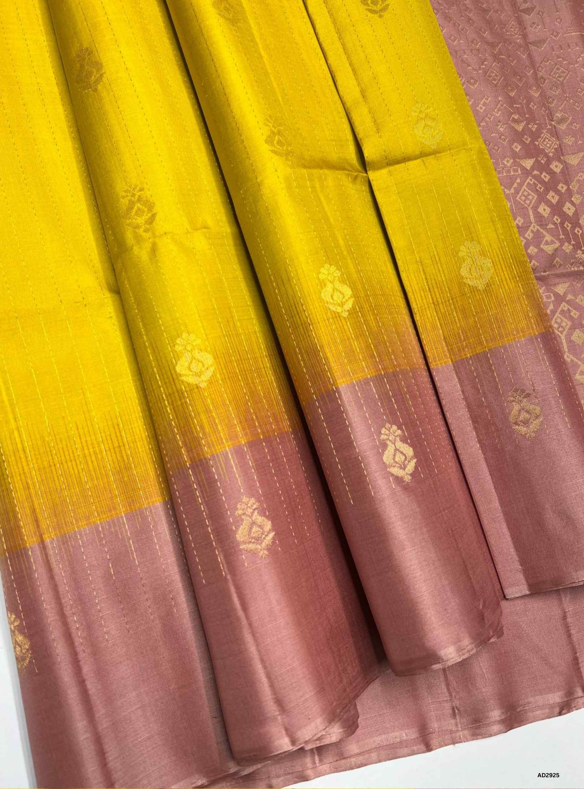 Yellow & Dusty Peach - Soft Silk Saree