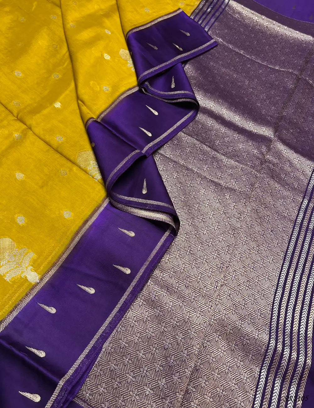 Amber Gold & Purple - Viscose Silk Saree Pallu View
