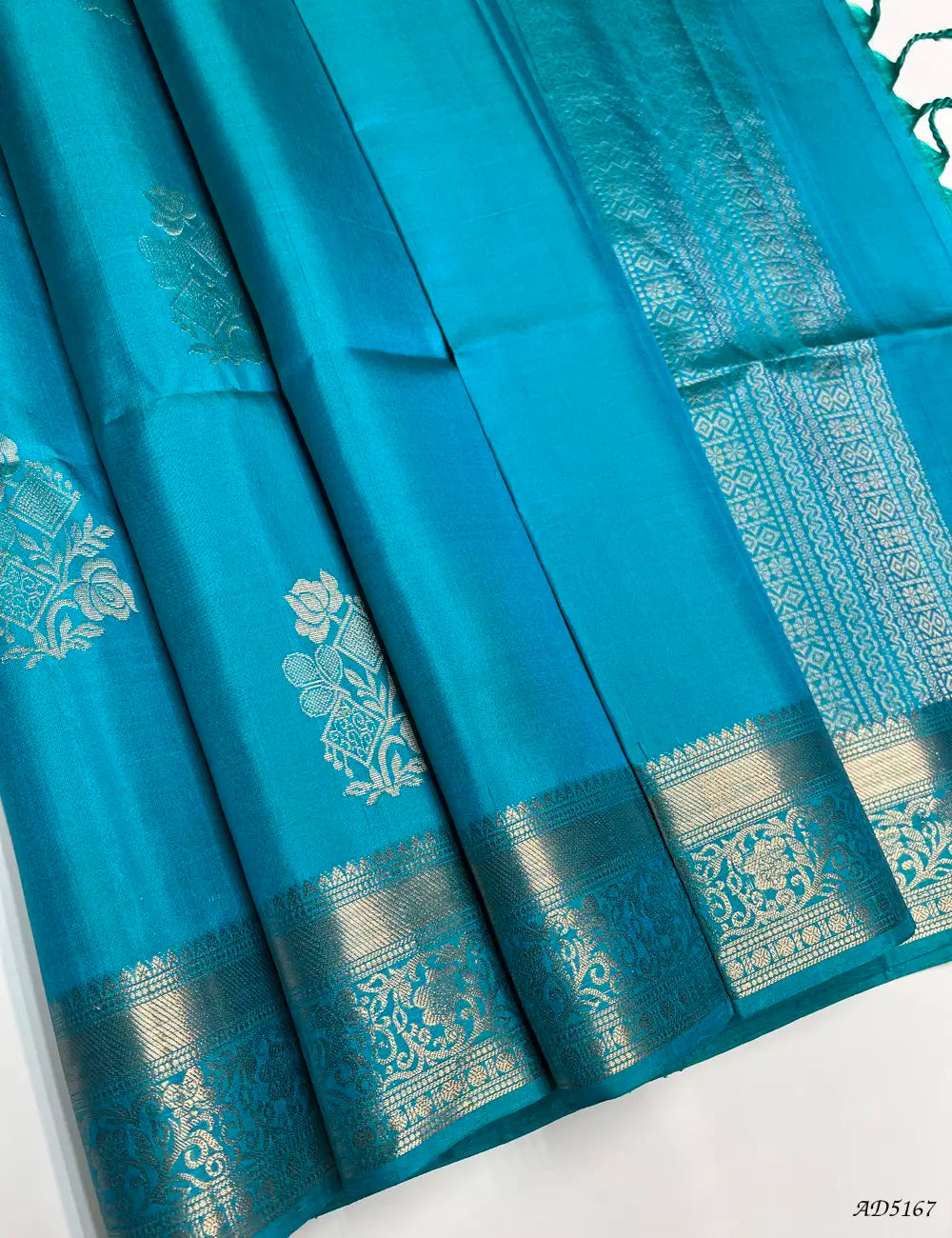Aquva Blue - Kanchi Border Soft Silk Saree Front View