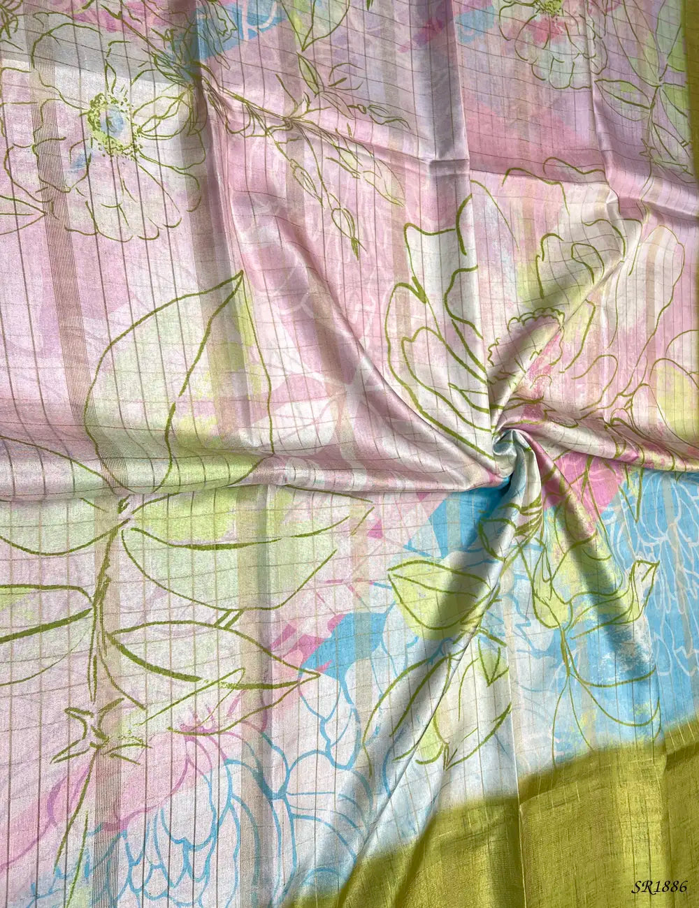 Beige & Green - Kadhi Georgette Saree Front View