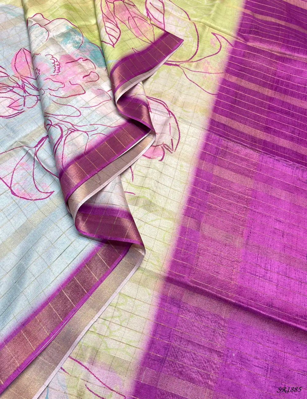 Beige & Lavender - Kadhi Georgette Saree Pallu View