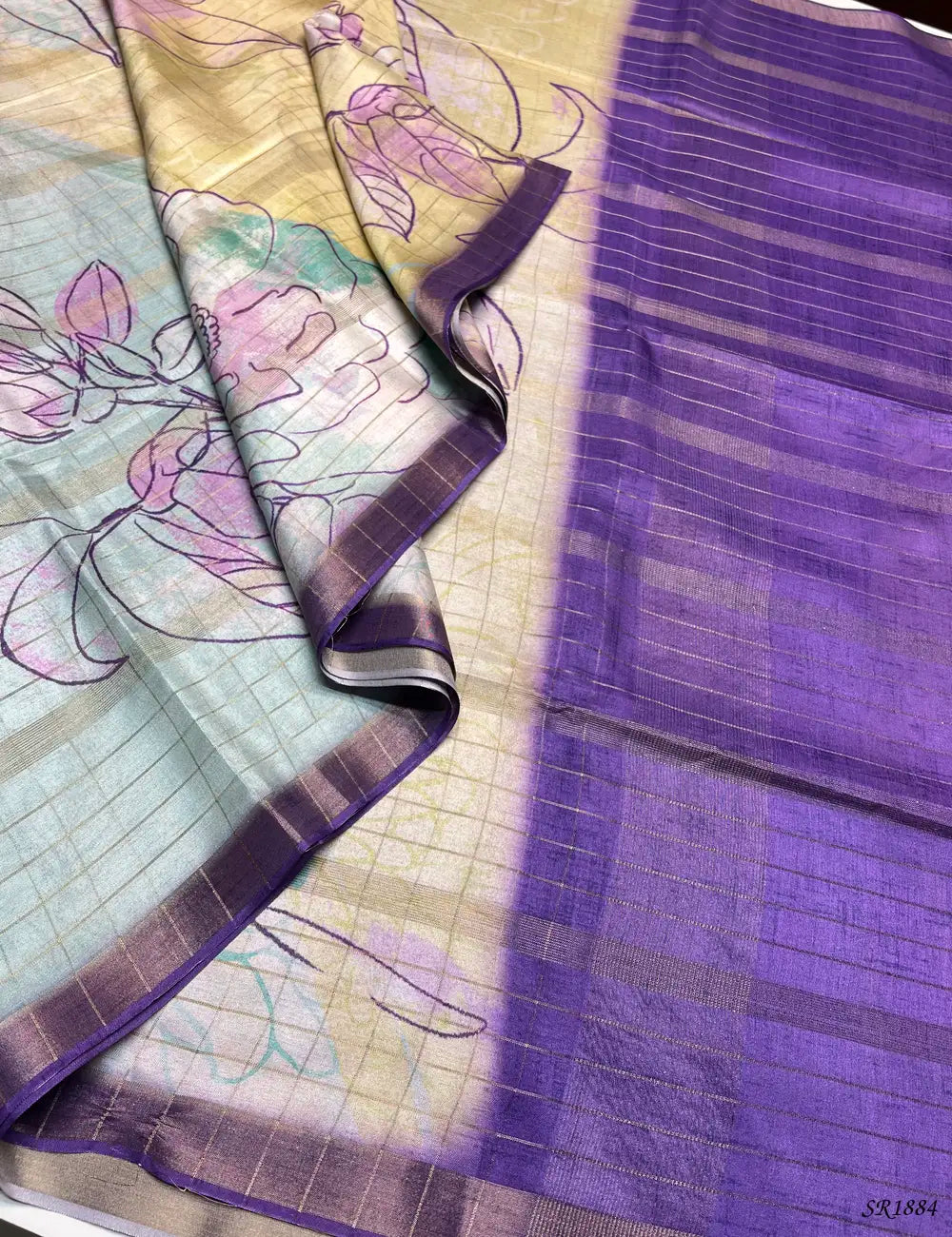 Beige & Purple - Kadhi Georgette Saree Pallu View