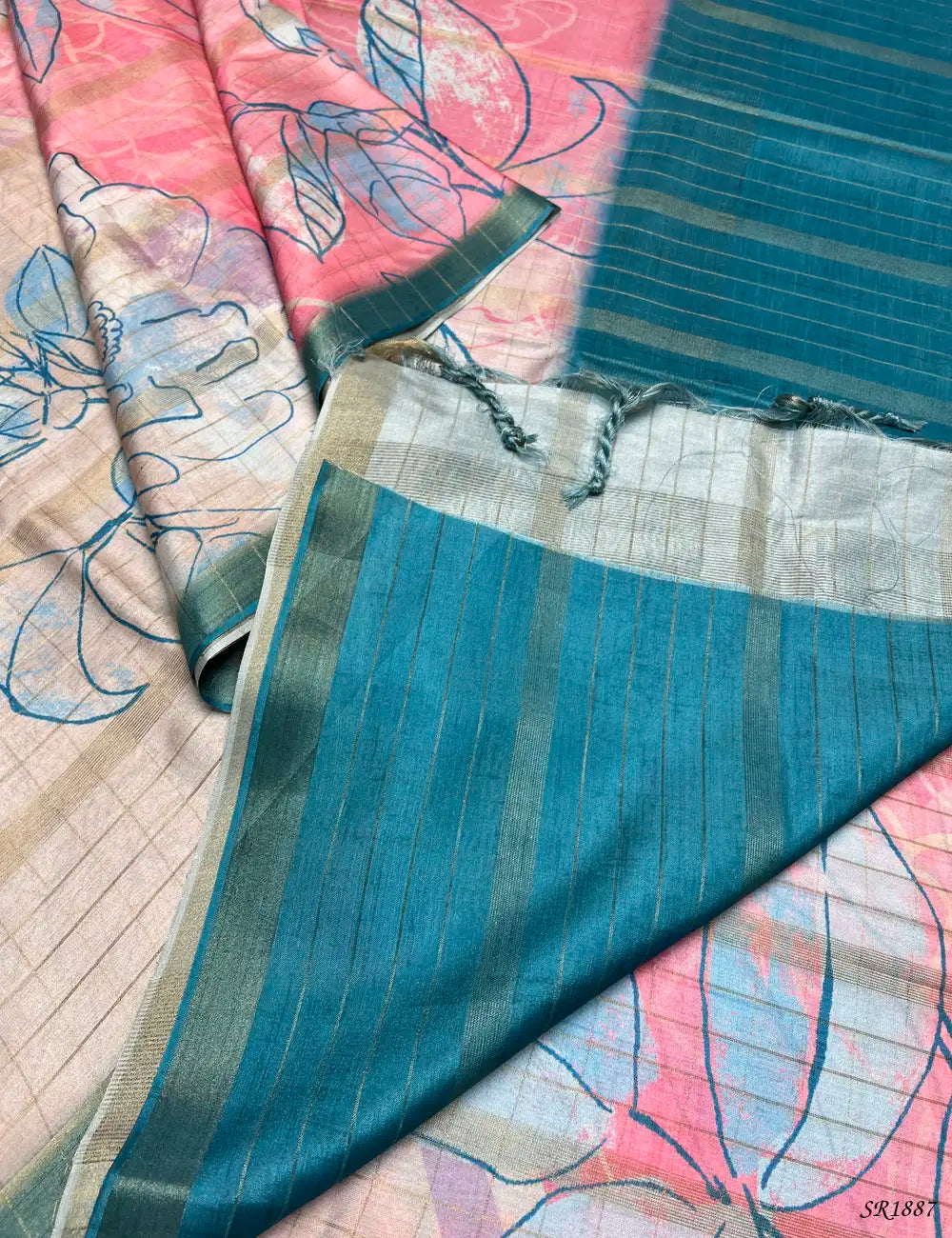 Beige & Sky Blue - Kadhi Georgette Saree -
