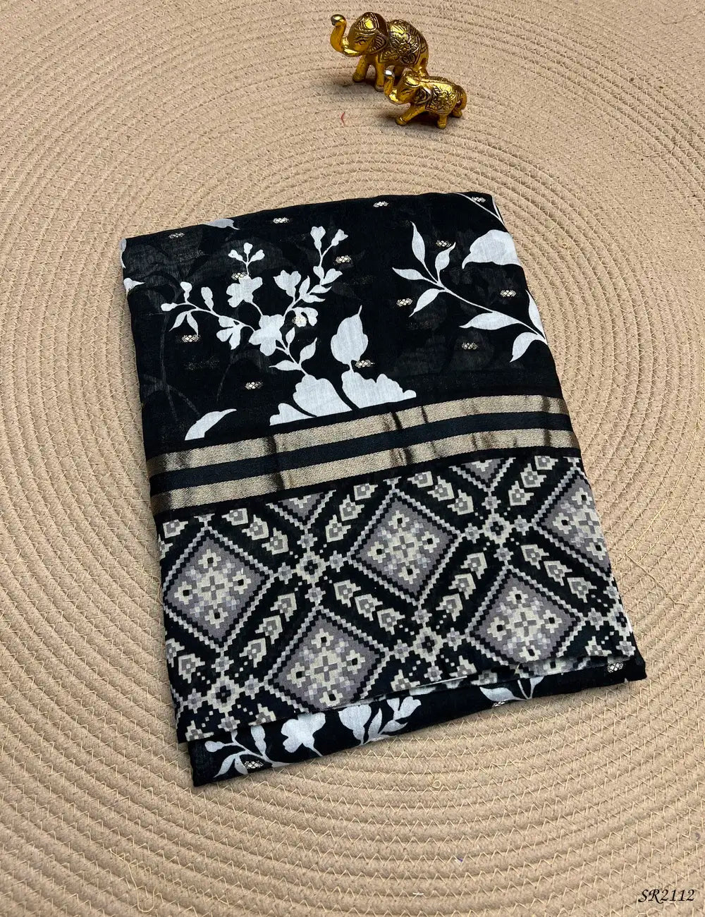 Black - Assam Silk Saree Front View
