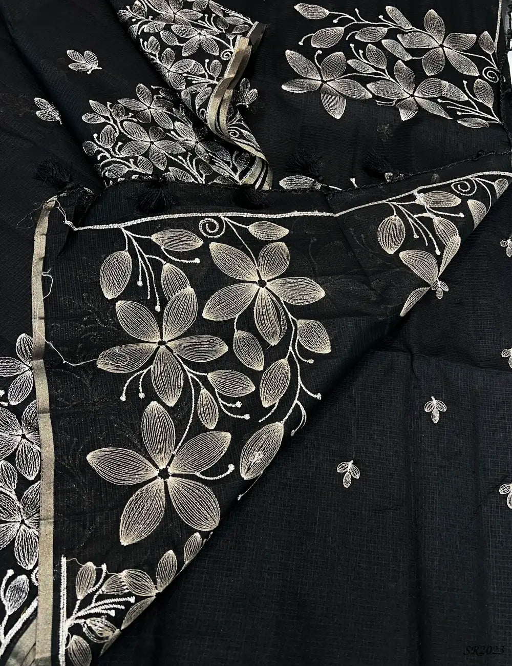 Black - Kota With Embroidery Saree -