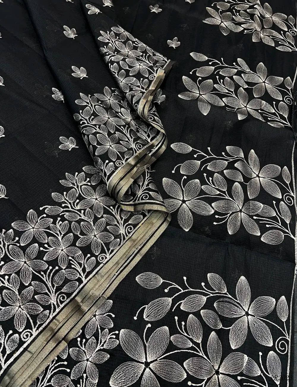 Black - Kota With Embroidery Saree Pallu View