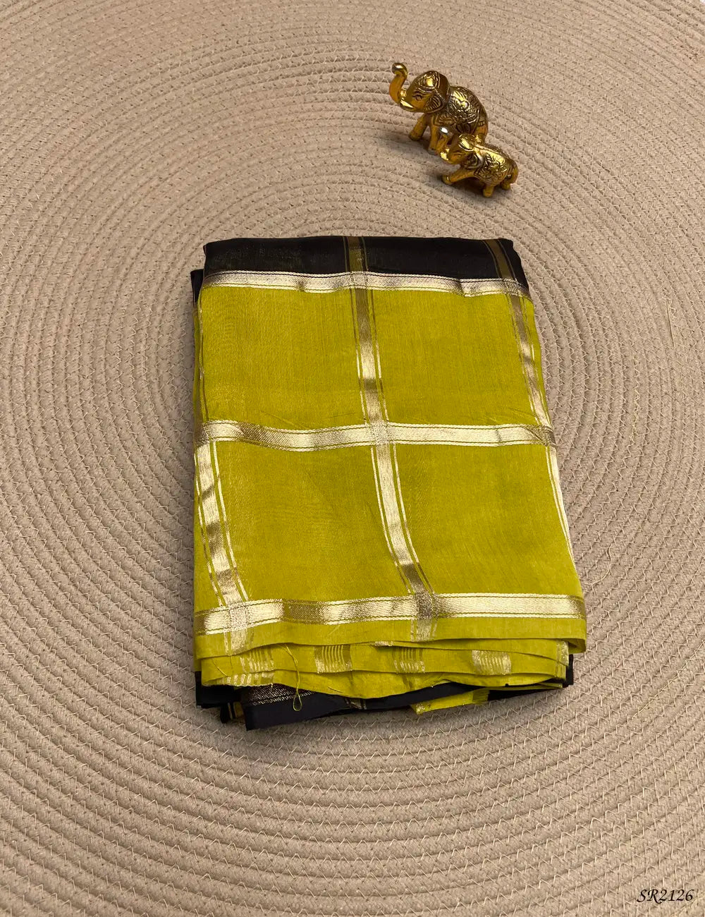 Black & Lime Yellow - Assam Silk Saree Front View